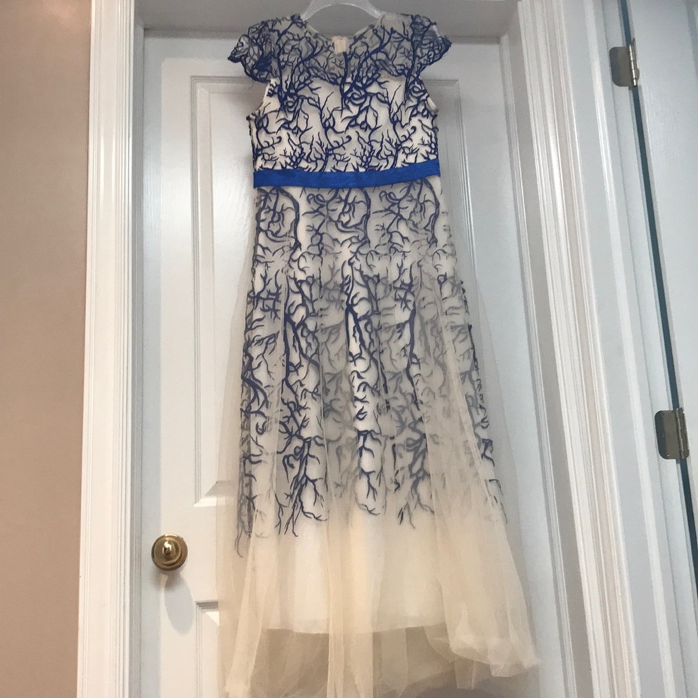 Blue and creme dress